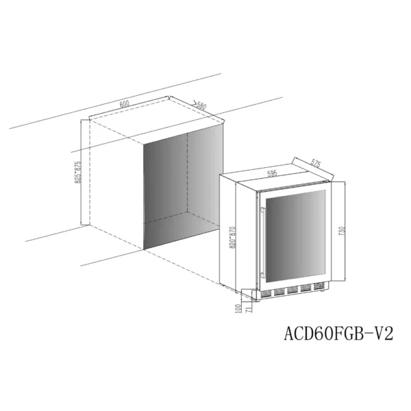 Vodoravno shranjevanje steklenic v Cavin ACD60FGB
