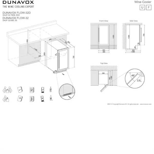vinska vitrina DUNAVOX DAUF-32.78DB-8 Vinska vitrina DUNAVOX DAUF-32.78DB detajl notranjosti