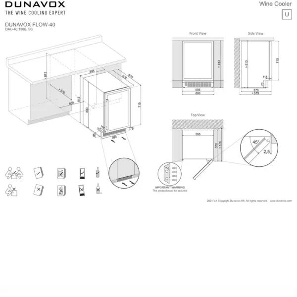 Vinska vitrina DUNAVOX DAUF-40.138B detajl notranjosti