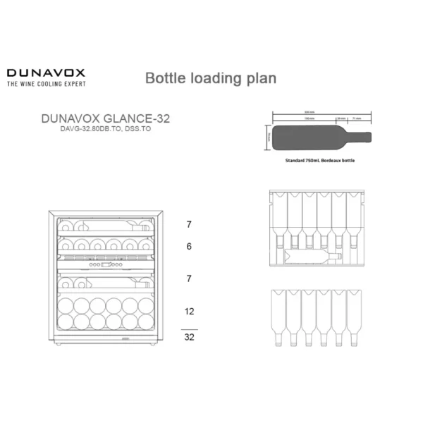 Vinska vitrina DUNAVOX DAVG-32.80DB – sprednji pogled