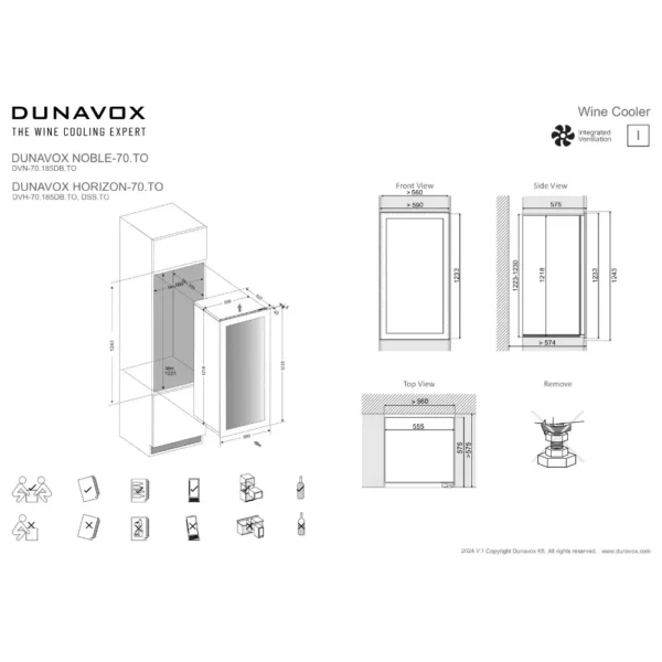Vinska vitrina DUNAVOX DVH-70.185DB – detajl notranjosti