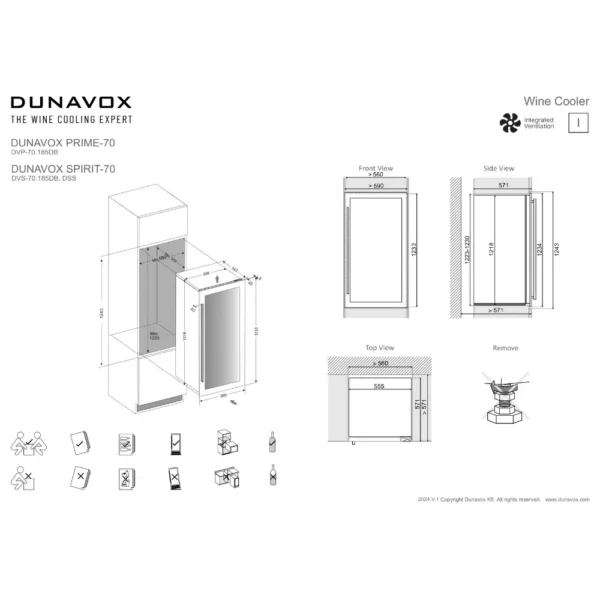 Vinska vitrina DUNAVOX DVS-70.185DB črna steklena vrata