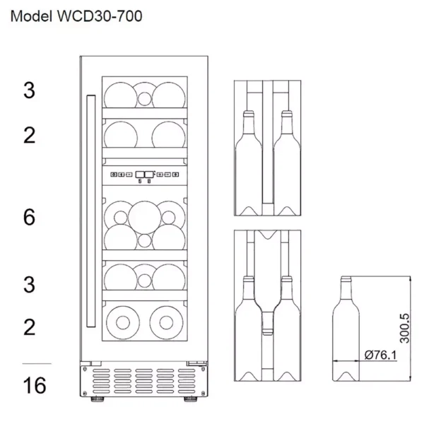 Vinska vitrina mQuvee WCD30AB-700 dvojna temperaturna cona