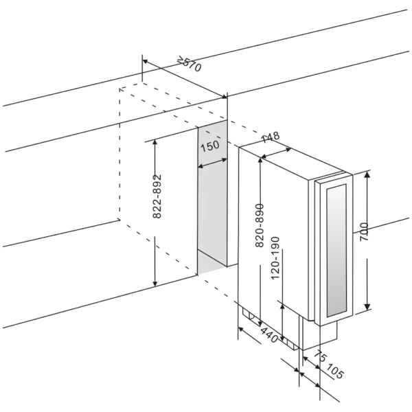 Vinska vitrina mQuvee WCS15AB-700 vgradnja v kuhinjo