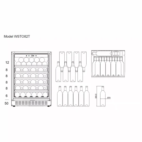 Vinska vitrina mQuvee WSTO78T detajl notranjosti